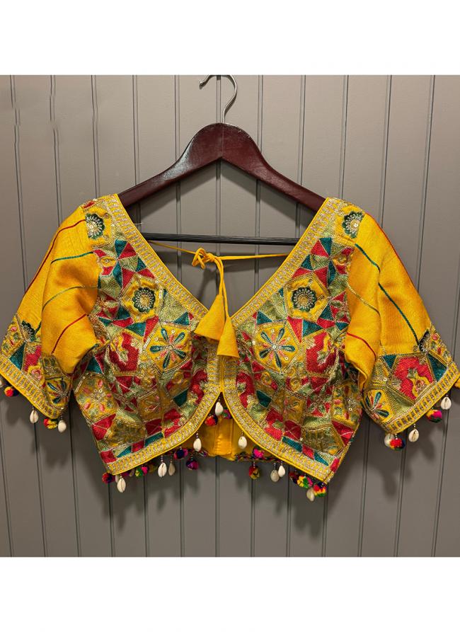 Silk Yellow Navratri Wear Embroidery Work Readymade Blouse